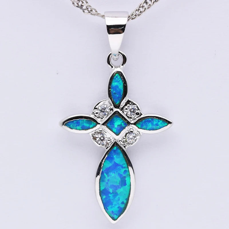 Opal Cross Pendant Women Gift Chain