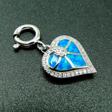 Opal Stone Heart Charms 925 Silver with Spring Clasp