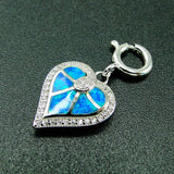 Opal Stone Heart Charms 925 Silver with Spring Clasp