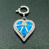 Opal Stone Heart Charms 925 Silver with Spring Clasp
