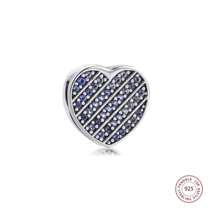 925 Silver Heart Clip Charms Crystal Beads for Women Bracelet