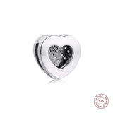 925 Silver Heart Clip Charms Crystal Beads for Women Bracelet