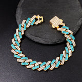 Pink Rhinestone Cuban Link Chain Bracelet Hip Hop Iced Out Crystal Paved