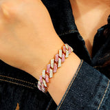 Pink Rhinestone Cuban Link Chain Bracelet Hip Hop Iced Out Crystal Paved