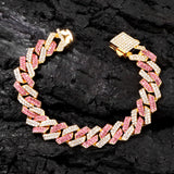 Pink Rhinestone Cuban Link Chain Bracelet Hip Hop Iced Out Crystal Paved