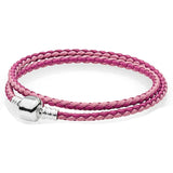 & Pink Mix Double Woven Leather Bracelet Fit Europe Snake Chain Bangle