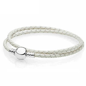 & Pink Mix Double Woven Leather Bracelet Fit Europe Snake Chain Bangle