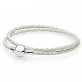 & Pink Mix Double Woven Leather Bracelet Fit Europe Snake Chain Bangle