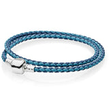 & Pink Mix Double Woven Leather Bracelet Fit Europe Snake Chain Bangle