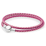 & Pink Mix Double Woven Leather Bracelet Fit Europe Snake Chain Bangle