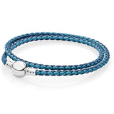 & Pink Mix Double Woven Leather Bracelet Fit Europe Snake Chain Bangle