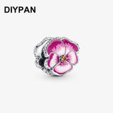 Pink Pansy Flower Charm for Pan Bracelet&Bangle Charms Pendant Berloque