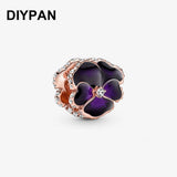 Pink Pansy Flower Charm for Pan Bracelet&Bangle Charms Pendant Berloque