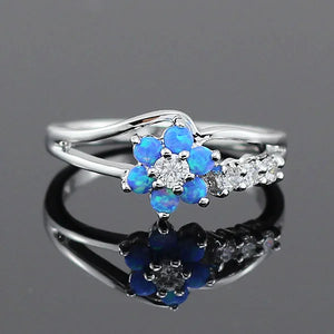 Opal Flower Silver Plated Ring for Women