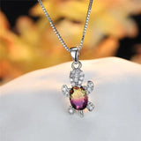 Purple Oval Zircon Pendant Rainbow Stone Turtle Necklaces For Women