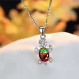 Purple Oval Zircon Pendant Rainbow Stone Turtle Necklaces For Women