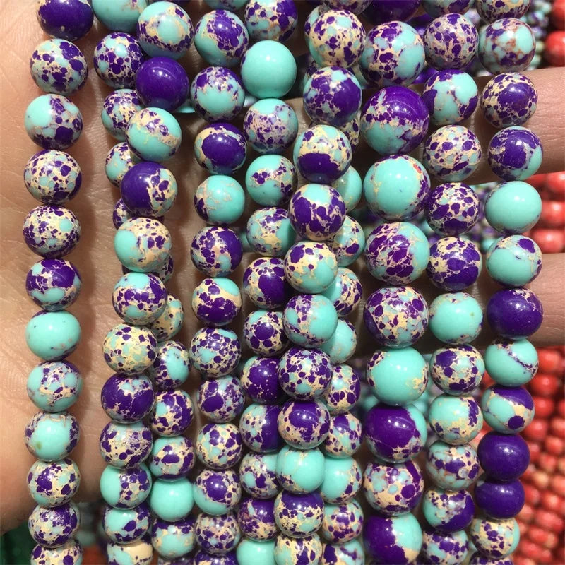 6/8/10MM Purple Sea Turquoise Jade Natural Stone Round Loose Beads DIY
