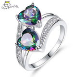 Red Double Heart Rainbow 925 Sterling Silver CZ Ring Wedding Zircon Jewelry