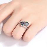 Red Double Heart Rainbow 925 Sterling Silver CZ Ring Wedding Zircon Jewelry