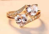 Red Double Heart Rainbow 925 Sterling Silver CZ Ring Wedding Zircon Jewelry