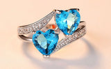 Red Double Heart Rainbow 925 Sterling Silver CZ Ring Wedding Zircon Jewelry