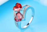 Red Double Heart Rainbow 925 Sterling Silver CZ Ring Wedding Zircon Jewelry