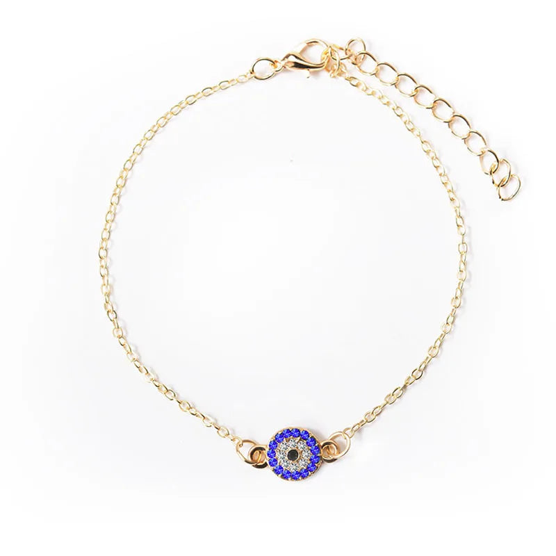 Rhinestone Evil Eye Anklet Silver Thin Chain Female Gift