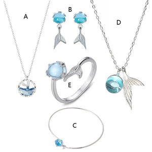 Mermaids Stud Earrings Bracelet Rings Pendant Necklace Jewelry