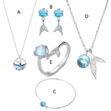 Mermaids Stud Earrings Bracelet Rings Pendant Necklace Jewelry