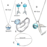 Mermaids Stud Earrings Bracelet Rings Pendant Necklace Jewelry