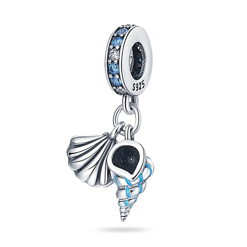 Ocean Conch Shell Dangle Charm Bracelet Necklace Pendant Beads Silver Jewelry