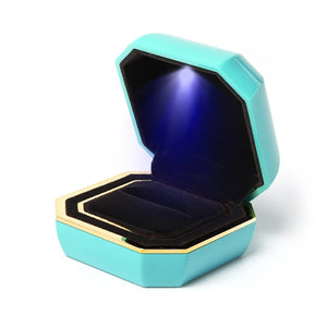 Wedding Ring Box Leather Zipper Led Light Button Women Gift