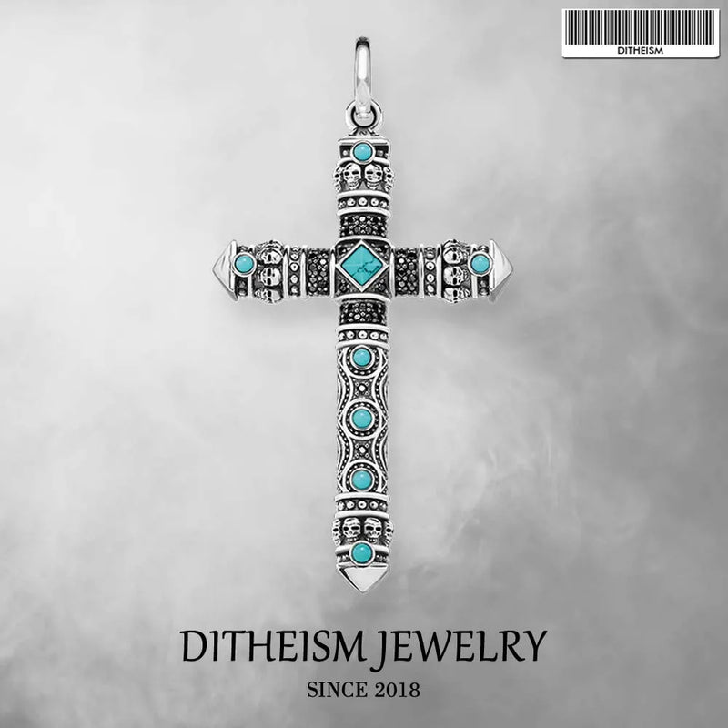 Skull Cross Pendant 925 Sterling Silver Blackened Punk Jewelry