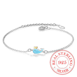 Whale Charm Bracelet 925 Sterling Silver Women Animal Dolphin Jewelry