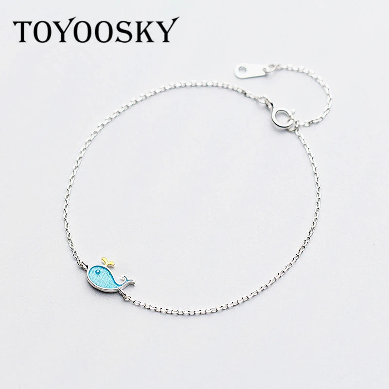 Whale Charm Bracelet 925 Sterling Silver Women Dolphin Link Chain Jewelry