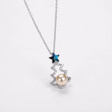 925 Silver Christmas Tree Pearl Pendant Necklace for Women