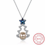 925 Silver Christmas Tree Pearl Pendant Necklace for Women