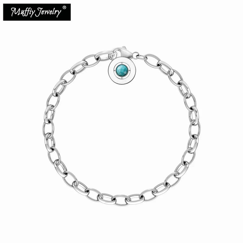 Sterling Silver Stone Charm Carrier Bracelet with Lobster Clasp