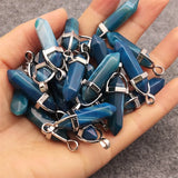 Stripe Agates Stone Pendant Pendulum Hexagon Pillar Bullet Shape Charms