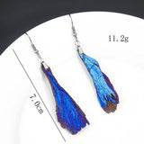 Tourmaline Earrings Feather Stone Charms Bohemian Ear Hook Dangle Mineral Statem
