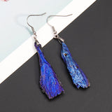 Tourmaline Earrings Feather Stone Charms Bohemian Ear Hook Dangle Mineral Statem