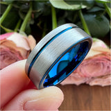 Tungsten Carbide Offset Grooved Brushed Finish Wedding Band