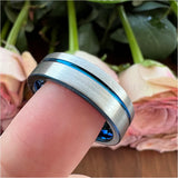 Tungsten Carbide Offset Grooved Brushed Finish Wedding Band
