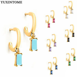 Turquoise 925 Silver Ear Needle CZ Pendant Stud Earrings