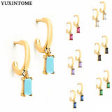 Turquoise 925 Silver Ear Needle CZ Pendant Stud Earrings