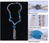 Turquoise Freshwater Pearl Pendant Necklace with Tassel