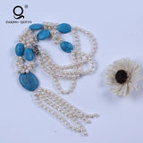 Turquoise Freshwater Pearl Pendant Necklace with Tassel