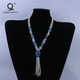 Turquoise Freshwater Pearl Pendant Necklace with Tassel