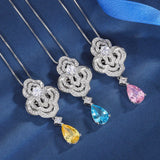 Water Droplet High Carbon Diamond Cloud Leaf Pendant Necklace