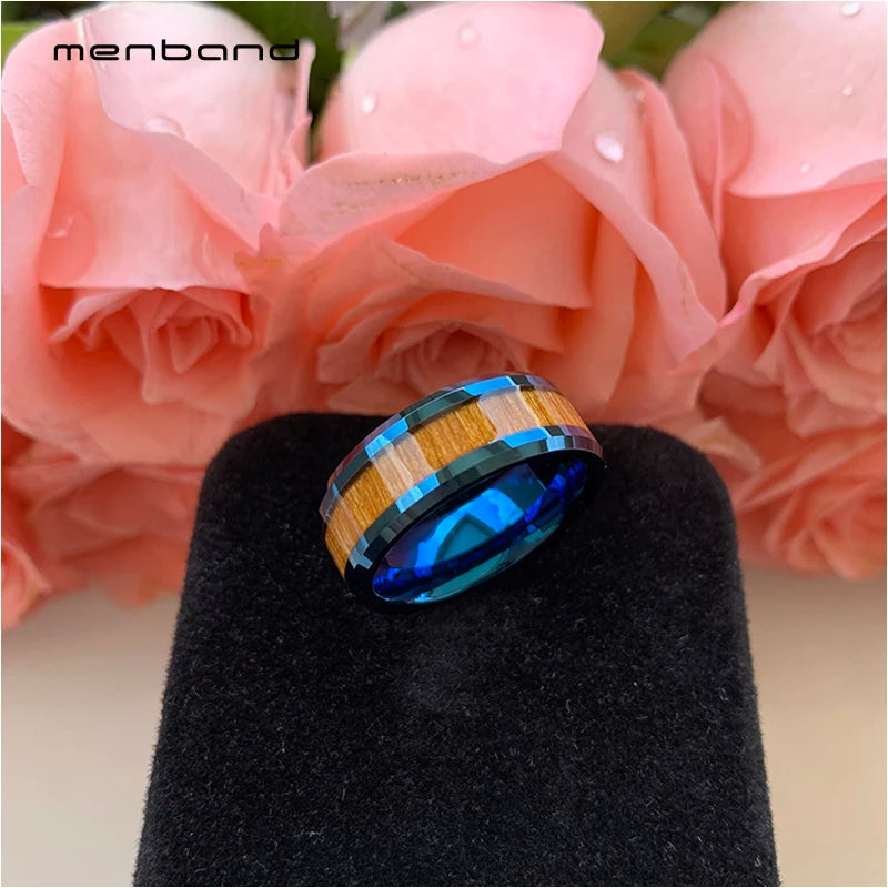 Tungsten Carbide Wedding Band Ring Yellow Wood Inlay 8MM